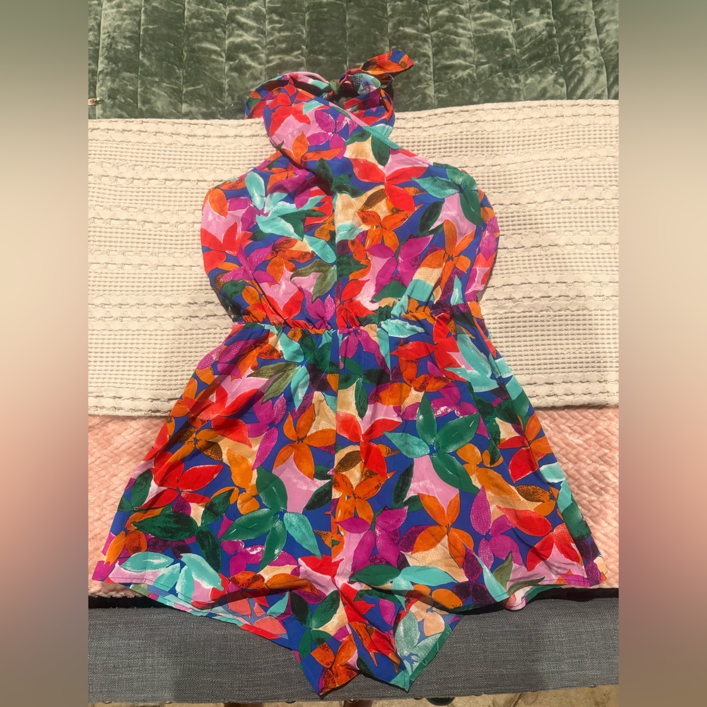 ☀️SUMMER Floral Halter Romper Bright Multicolor Summer Vacation Small